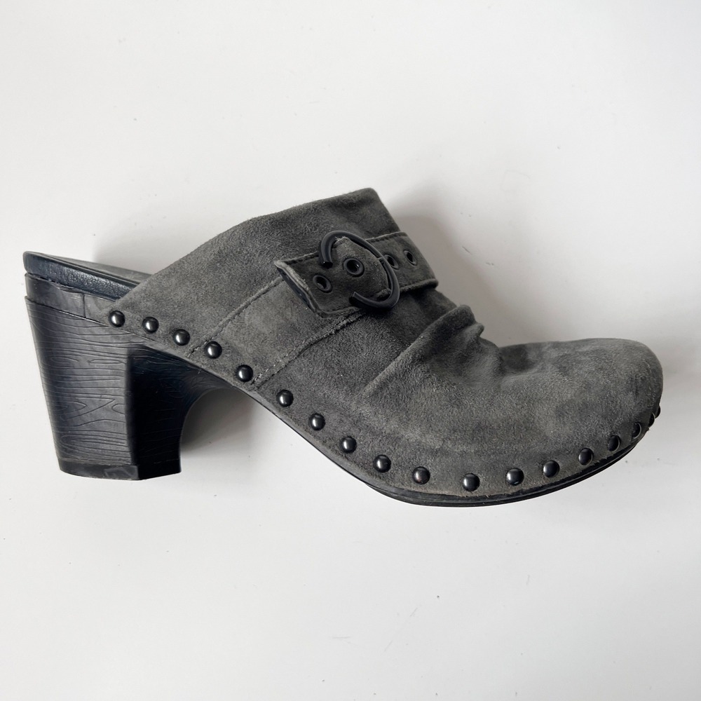 Vintage Y2K Dansko Clog Mules 39 8.5 Grey Suede Studded Heeled Boho Hippie Indie - Picture 8 of 9